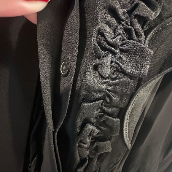 Ungaro Ari Ruffled Tie Neck Dress in Black Size Medium - Picture 8 of 12